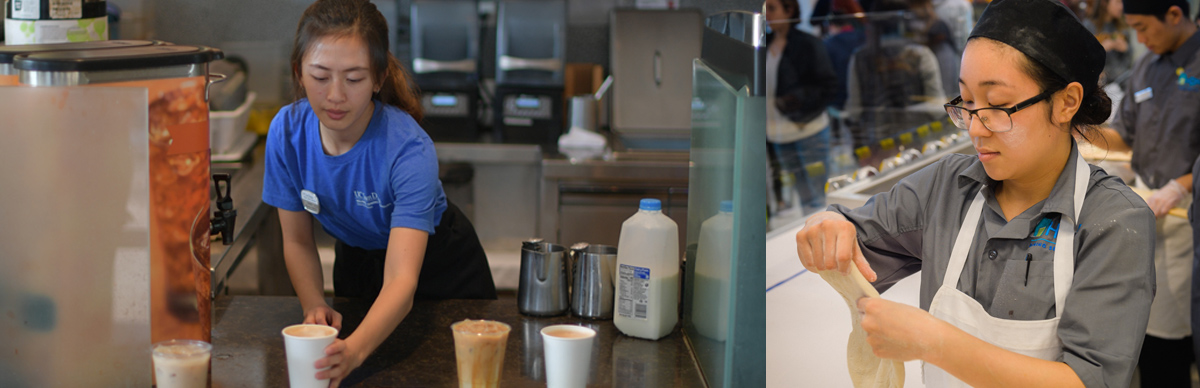 students working at dining facilities